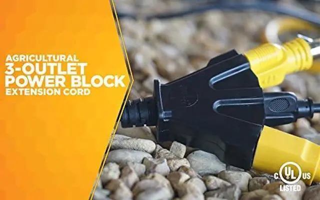 Alt view image 2 of 6 - Woods Black AgriPro 2451 14/3 25-Foot Heavy Duty 15-Amp SJTOW Farm/Workshop Multi Extension Cord Turns 1 3 Outlet Tri-Tap Adapter Feet Ft