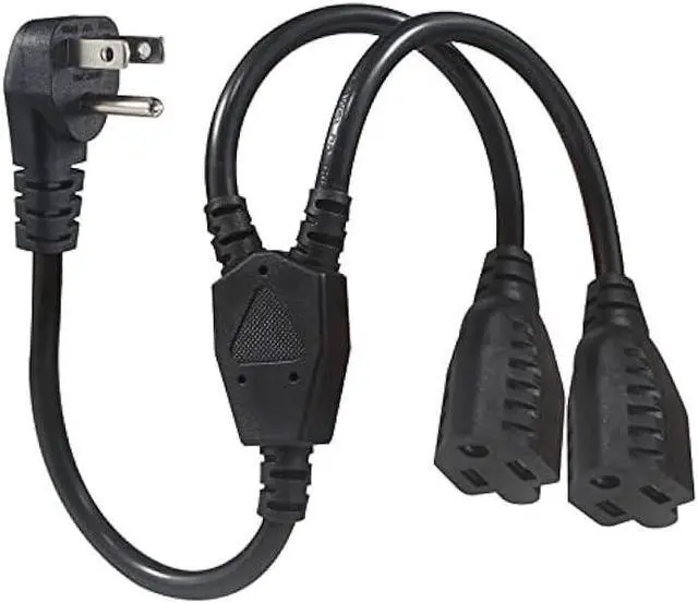 Main image of Power Cord Extension Y Splitter - 1 to 2 Way Outlet Adapter NEMA 5-15P 90-Degree Flat Plug to 2 X NEMA 5-15R with SJT 16AWG 3-Prong Cable Wire Extender Space Saver for Kitchen Home Office
