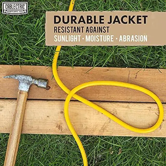 Alt view image 4 of 7 - Cablectric 50 Ft Outdoor Extension Cord - 10/3 SJTW Heavy Duty Yellow 10 Gauge Lighted Electrical Cable with 3 Prong Grounded Plug
