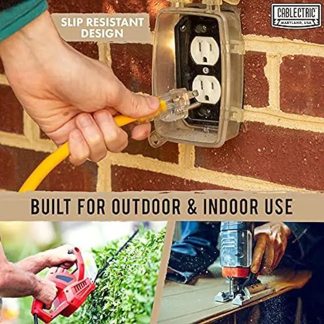 Alt view image 5 of 7 - Cablectric 50 Ft Outdoor Extension Cord - 10/3 SJTW Heavy Duty Yellow 10 Gauge Lighted Electrical Cable with 3 Prong Grounded Plug
