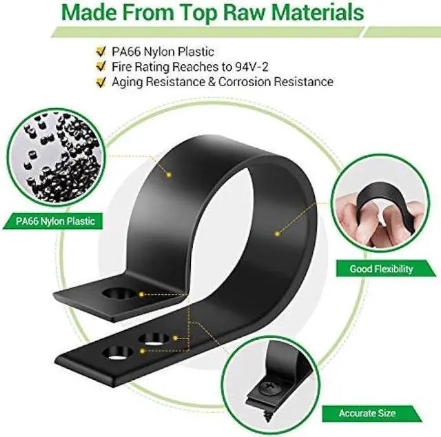 Alt view image 4 of 6 - Cable Clips for Cable Management Cord Organizer, 6 Sizes 300 PCS Nylon R-Type, 3/16'' 1/4'' 3/8'' 1/2'' 3/4'' 1'' Black Plastic Screw Mounting Cord Fastener Clamp Assortment Kit with M4 Screws