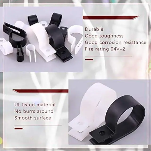 Alt view image 3 of 7 - Hilitchi 132 Pcs 6 Sizes Black and White Plastic Cable Clamp R Type Screw Mounting Cord Fastener Cable Clips Assortment Kit with Screws for Wire Management Cable Conduit (Clips from 6mm to 23mm)