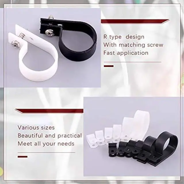 Alt view image 4 of 7 - Hilitchi 132 Pcs 6 Sizes Black and White Plastic Cable Clamp R Type Screw Mounting Cord Fastener Cable Clips Assortment Kit with Screws for Wire Management Cable Conduit (Clips from 6mm to 23mm)