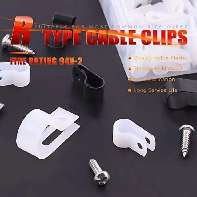 Alt view image 5 of 7 - Hilitchi 132 Pcs 6 Sizes Black and White Plastic Cable Clamp R Type Screw Mounting Cord Fastener Cable Clips Assortment Kit with Screws for Wire Management Cable Conduit (Clips from 6mm to 23mm)