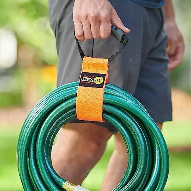 Alt view image 2 of 6 - Easy-Carry Wrap-It Storage Straps - 22 (2-Pack) Blaze Orange  Heavy-Duty Hook and Loop Cord Carrying Strap, Hanger, and Organizer with Handle for Pool Hoses, Garden Hoses, Cords, Cables and More