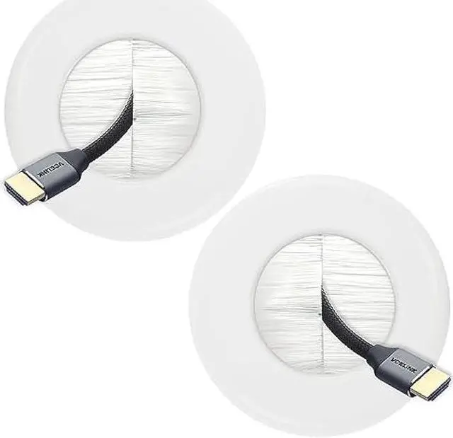 Main image of VCELINK TV Cord Hider for Wall Mounted TV, Brush Wall Grommet for Low Voltage Cables Pass Through, Includes Hole Saw Drill Attachment and Mounting Brackets for Easy Install, White, 2-Pack