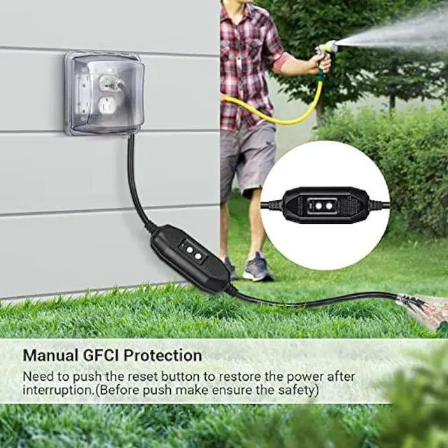 Alt view image 3 of 6 - DEWENWILS 3 FT Outdoor GFCI Extension Cord Manual, 12/3 Gauge Extension Cord for Multiple Appliances, Heavy Duty Power Cable with LED Lighted 3 Prong Plug, Black, UL Listed