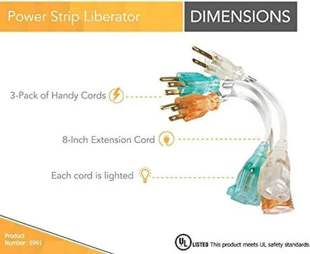 Alt view image 2 of 6 - Coleman Cable 6991 16/3 3Pc 8in. Household Cube Tap Extension Cords