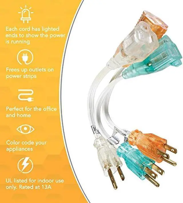 Alt view image 3 of 6 - Coleman Cable 6991 16/3 3Pc 8in. Household Cube Tap Extension Cords