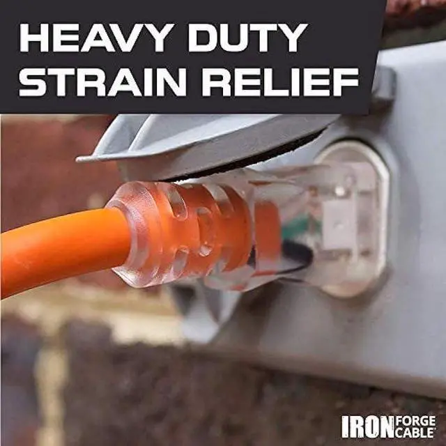 Alt view image 5 of 6 - Iron Forge Cable 10 Gauge 25ft Lighted Outdoor Heavy Duty Extension Cord with 3 Outlets - 15 Amp 10/3 SJTW Orange Extension Cord with Multiple Outlets