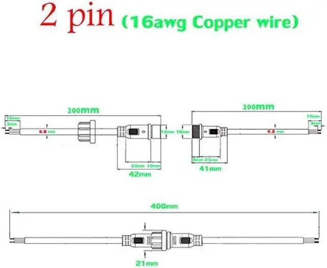 Alt view image 3 of 5 - YETOR Waterproof Connectors 2 Wire, 16AWG Male Female Plug LED Connector with 2Pin Waterproof Connectors,IP68 20CM Extension Cable for Car, Truck, Boat,Indoor/Outdoor LED Strip Lights,(5Pairs)