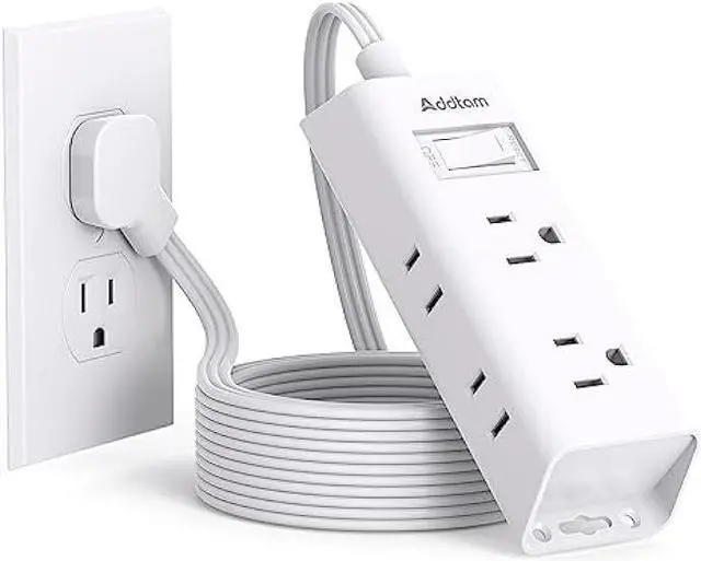 Main image of Flat Extension Cord 10 ft - Addtam Flat Plug Power Strip with 6 Outlets Extender, No Surge Protector for Cruise Ship, Dorm Room Travel Essentials, ETL Listed