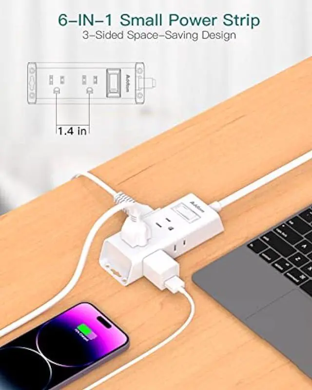 Alt view image 2 of 7 - Flat Extension Cord 10 ft - Addtam Flat Plug Power Strip with 6 Outlets Extender, No Surge Protector for Cruise Ship, Dorm Room Travel Essentials, ETL Listed