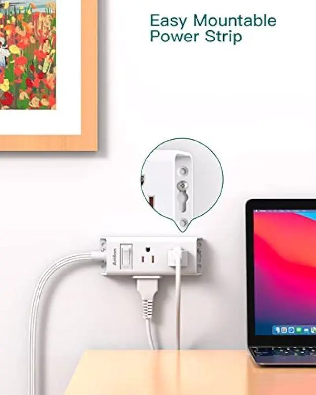 Alt view image 5 of 7 - Flat Extension Cord 10 ft - Addtam Flat Plug Power Strip with 6 Outlets Extender, No Surge Protector for Cruise Ship, Dorm Room Travel Essentials, ETL Listed