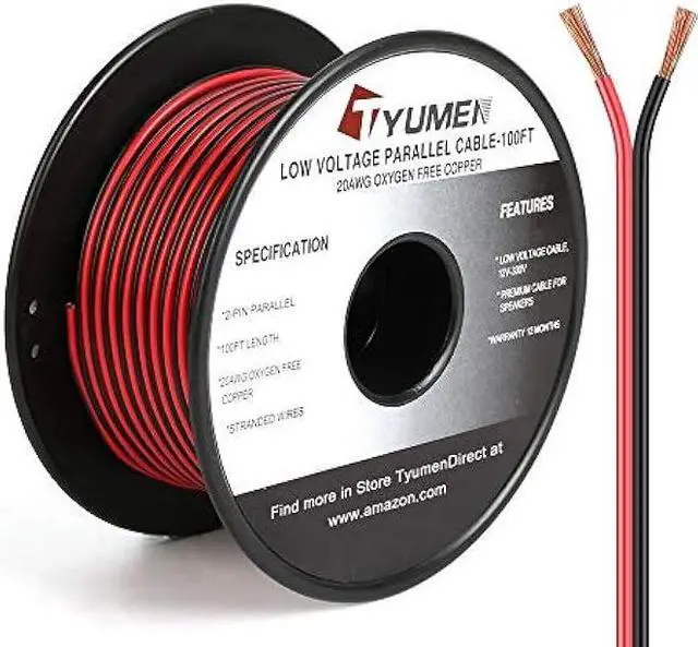 Main image of TYUMEN 100FT 20 Gauge 2pin 2 Color Red Black Cable Hookup Electrical Wire LED Strips Extension Wire, 20AWG OFC 12V/24V DC Extension Cable Wire Cord for Led Strips Single Color 3528 5050