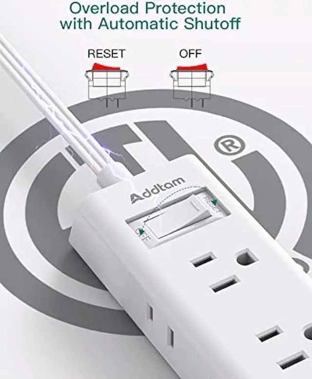 Alt view image 7 of 7 - Flat Extension Cord 10 ft - Addtam Flat Plug Power Strip with 6 Outlets Extender, No Surge Protector for Cruise Ship, Dorm Room Travel Essentials, ETL Listed