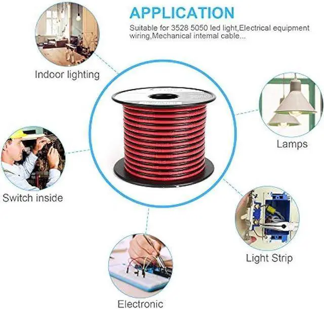 Alt view image 6 of 6 - TYUMEN 100FT 20 Gauge 2pin 2 Color Red Black Cable Hookup Electrical Wire LED Strips Extension Wire, 20AWG OFC 12V/24V DC Extension Cable Wire Cord for Led Strips Single Color 3528 5050