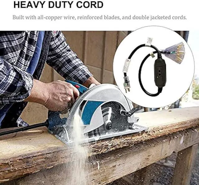 Alt view image 7 of 7 - GREATIDE 3 Ft Outdoor GFCI Lighted Extension Cord with 3 Power Outlets, 15 Amp 12/3 SJTW Heavy Duty Black Pigtail Extension Cable with 3 Prong Grounded Plug for Safety, UL Listed