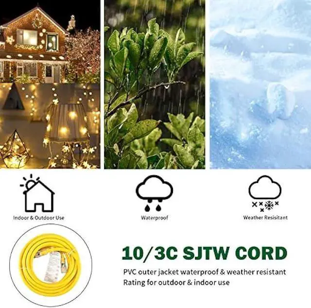 Alt view image 5 of 6 - GREATIDE 10 Ft Lighted Outdoor Extension Cord - 10/3 SJTW Heavy Duty Yellow Extension Cable with 3 Prong Grounded Plug for Safety, UL Listed