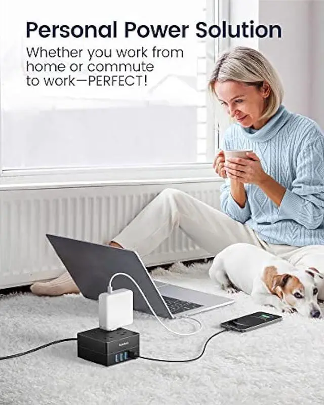 Alt view image 2 of 5 - 5ft Power Strip, SUPERDANNY Surge Protector 900 Joules, 4-Outlet 4-USB Extension Cord, Overload Switch, Grounded, Mountable, Desktop Charging Station for Home, Office, School, Dorm, Computer, Black