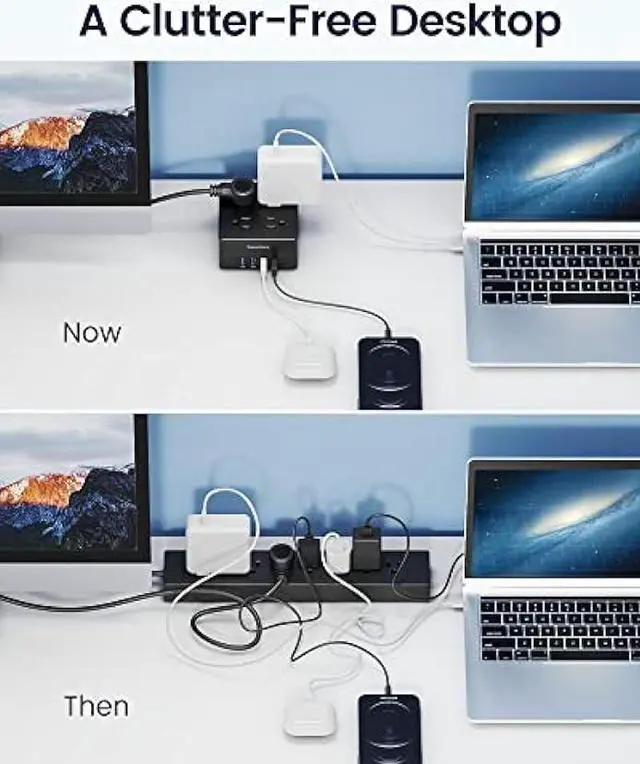Alt view image 5 of 5 - 5ft Power Strip, SUPERDANNY Surge Protector 900 Joules, 4-Outlet 4-USB Extension Cord, Overload Switch, Grounded, Mountable, Desktop Charging Station for Home, Office, School, Dorm, Computer, Black