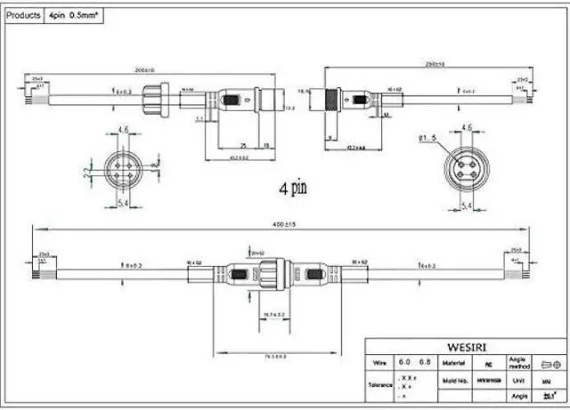 Alt view image 6 of 6 - 5Pairs 4pin Black Electrical Connector LED Connector for LED Lights 20cm Extension Cable 40cm/Pair 0.5mm² 22mm Nut