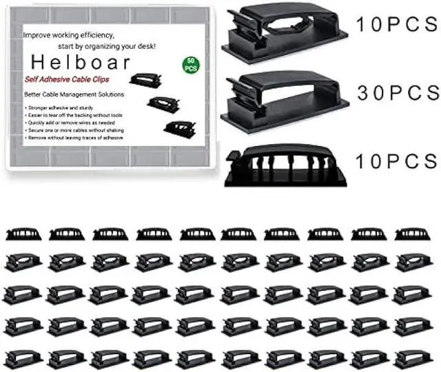 Alt view image 5 of 6 - Cable Clips 50Pcs, Self Adhesive Cable Management Clips, Cord Organizer Wire Clips Cord Holder for Appliances PC Wall Ethernet Cable Under Desk Nightstand Home Office Car (Black)