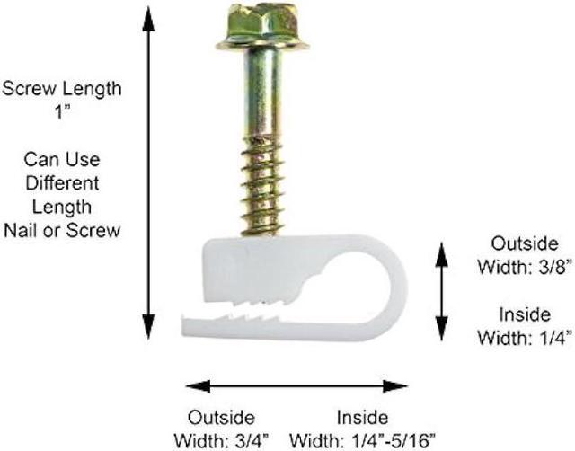 Alt view image 4 of 7 - THE CIMPLE CO - Single Coaxial Cable Clips, Cat6, Electrical Wire Cable Clip, 1/4 in (6 mm) Screw Clip and Fastener, White (50 Pieces per Bag)