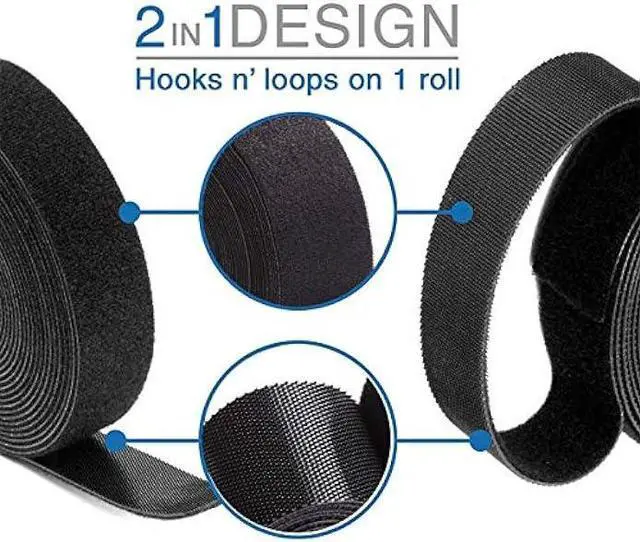 Alt view image 3 of 6 - Reusable Fastening Tape Cable Ties Roll 2 Inch Double Side Hook Roll Hook and Loop Cord Management Wire Organizer Straps Black 5 Yard