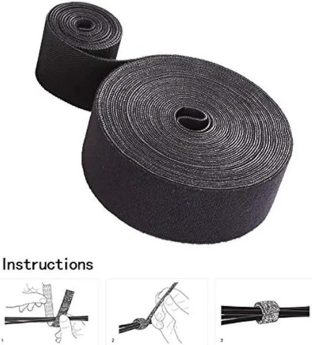 Alt view image 4 of 6 - Reusable Fastening Tape Cable Ties Roll 2 Inch Double Side Hook Roll Hook and Loop Cord Management Wire Organizer Straps Black 5 Yard