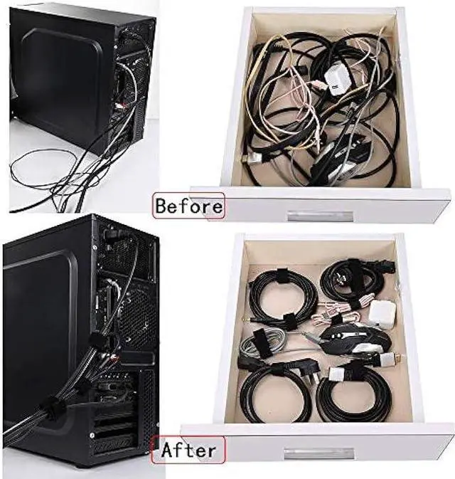 Alt view image 6 of 6 - Reusable Fastening Tape Cable Ties Roll 2 Inch Double Side Hook Roll Hook and Loop Cord Management Wire Organizer Straps Black 5 Yard