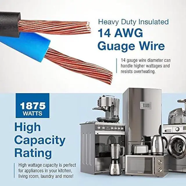 Alt view image 4 of 7 - Appliance Extension Cord - 25ft Heavy Duty Extension Wire for Air Conditioner, Refrigerator, & All Major Appliances - 14 Gauge High Voltage 3 Prong Flat-End Appliance Cord for Indoor Power by DDON USA