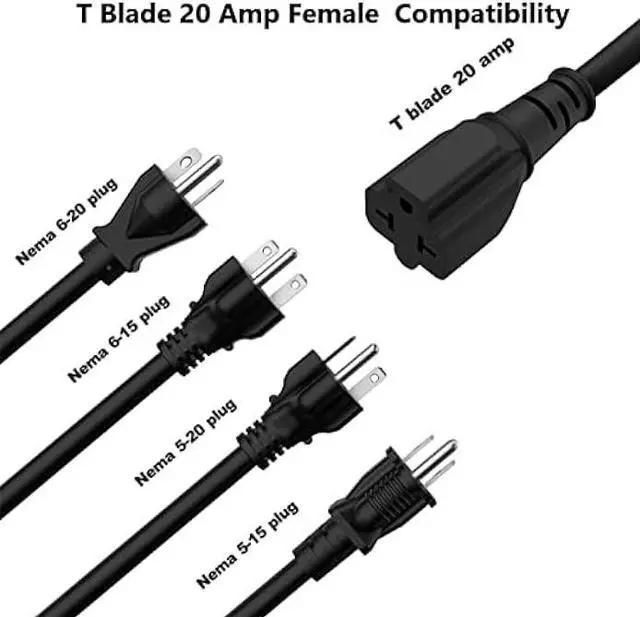 Alt view image 5 of 5 - 6-Ft 12AWG Nema 6-20P Extension Cord 20 Amp Nema 6-20 Heavy Duty Extension Cord 6Ft,Nema 6-20P to 6-15R/20R,6-20P to 5-20R 20AMP T-Blade Adapter-Cable, 250V 20A AC Extension Cord