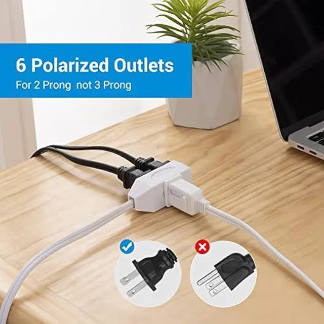 Alt view image 5 of 7 - DEWENWILS 12 Feet Twin Extension Cord Indoor, Flat Extension Cord Split Double Extension Cord Appliance Outlet Power Cable, 6 Polarized Outlets with Safety Cover, ETL Listed, 2 Pack