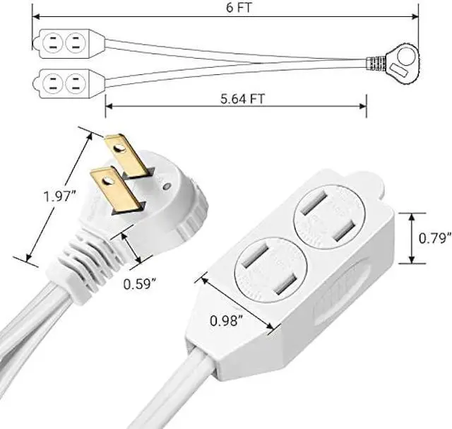Alt view image 6 of 7 - DEWENWILS 12 Feet Twin Extension Cord Indoor, Flat Extension Cord Split Double Extension Cord Appliance Outlet Power Cable, 6 Polarized Outlets with Safety Cover, ETL Listed, 2 Pack