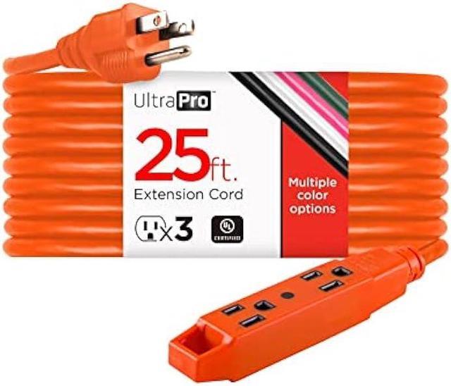 UltraPro 25 Ft Indoor Extension Cord 3 Outlet Extension Cords Outlet Power  Strip Short Extension Cord with Multiple Outlets Grounded Heavy Duty  Extension Cord 16 Gauge UL Listed Orange 51924 