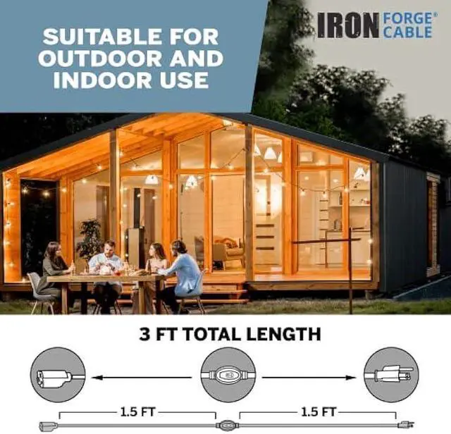 Alt view image 3 of 5 - IRON FORGE CABLE Inline Extension Cord with On-Off Switch 3 FT, 16/3 SJTW Power Switch with 3 Prong - Black Household Outlet Electrical Switch 10 AMP for Indoor & Outdoor - ETL Listed