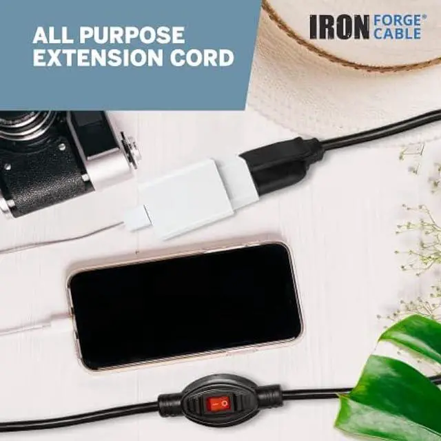 Alt view image 5 of 5 - IRON FORGE CABLE Inline Extension Cord with On-Off Switch 3 FT, 16/3 SJTW Power Switch with 3 Prong - Black Household Outlet Electrical Switch 10 AMP for Indoor & Outdoor - ETL Listed