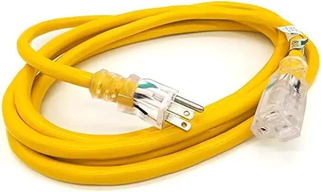Alt view image 2 of 6 - 10 ft - 12 Gauge Heavy Duty Lighted SJTW Indoor/Outdoor Yellow Extension Cord by Watt's Wire - Short 10' 12-Gauge Grounded 15-Amp Power-Cord (10 Foot 12-Awg Yellow)
