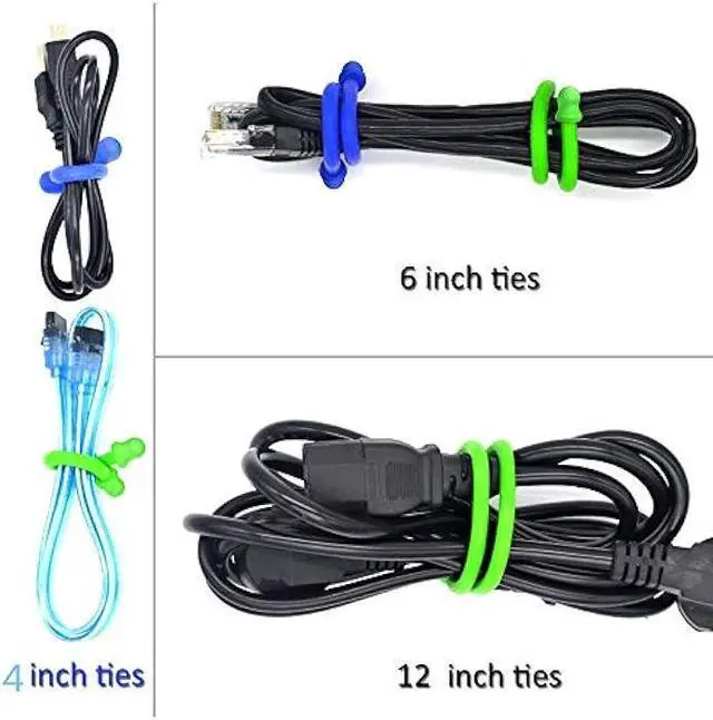 Alt view image 3 of 6 - 9Pcs 4-Inch, 6-Inch, 12-Inch Original Silicone Cable Tie, Steel-Core Silicone Twist Ties, Reusable Rubber Twist Tie, Cable Tie Straps. (3 Sizes in 3 Colors) for Organizing. (Dia 5mm)