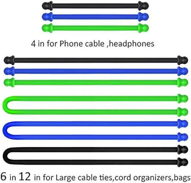 Alt view image 2 of 6 - 9Pcs 4-Inch, 6-Inch, 12-Inch Original Silicone Cable Tie, Steel-Core Silicone Twist Ties, Reusable Rubber Twist Tie, Cable Tie Straps. (3 Sizes in 3 Colors) for Organizing. (Dia 5mm)