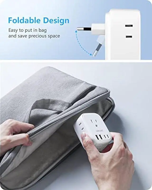 Alt view image 2 of 6 - 2 Pack European Travel Plug Adapter, LENCENT International Type-C Foldable Power Plug with 4 Outlets, USB C Charger Adaptor, US to Most of Europe EU Iceland Spain Italy France Germany, Cruise Approved