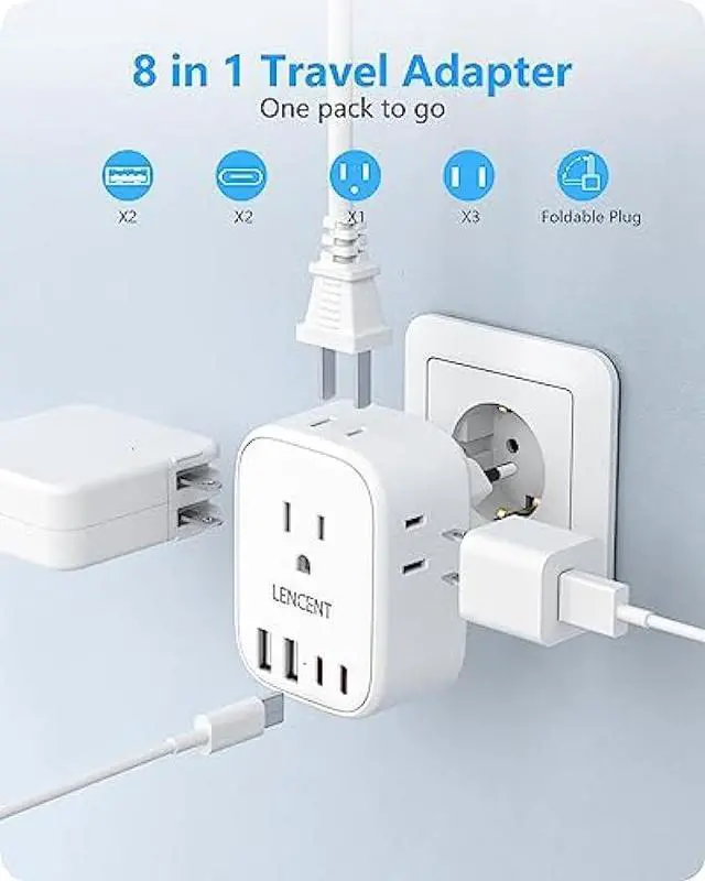 Alt view image 4 of 6 - 2 Pack European Travel Plug Adapter, LENCENT International Type-C Foldable Power Plug with 4 Outlets, USB C Charger Adaptor, US to Most of Europe EU Iceland Spain Italy France Germany, Cruise Approved