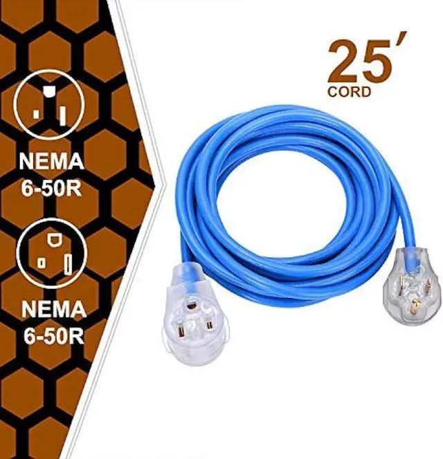 Alt view image 2 of 4 - Welder Extension Cord, Heavy Duty 25 Feet 6-50 Nema R Plug Lighted Welding Cord with ETL Approved