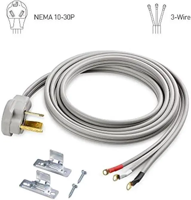 Alt view image 2 of 5 - Cable Matters 10 AWG 3 Prong Dryer Cord 10 ft, 30 Amp 7500W Rated, NEMA 10-30P to 3-Wire Appliance Cord, Dryer Plug 3 Prong Cord, Gray