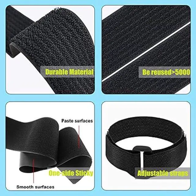 Alt view image 3 of 6 - 16Ft 2 inch Wide Cable Ties, Jumpso Heavy Duty Hook and Loop Straps with 15 Buckles, Adjustable Straps for Wire, Cord Wraps, Cable Management Storage Straps, Black