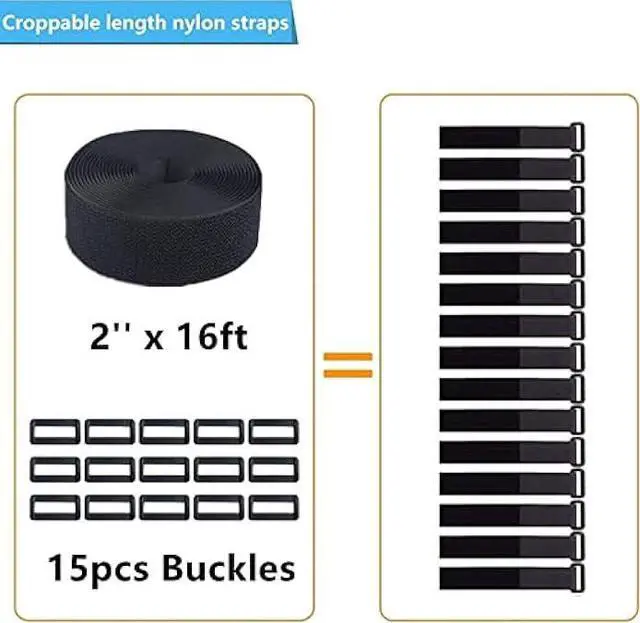 Alt view image 4 of 6 - 16Ft 2 inch Wide Cable Ties, Jumpso Heavy Duty Hook and Loop Straps with 15 Buckles, Adjustable Straps for Wire, Cord Wraps, Cable Management Storage Straps, Black
