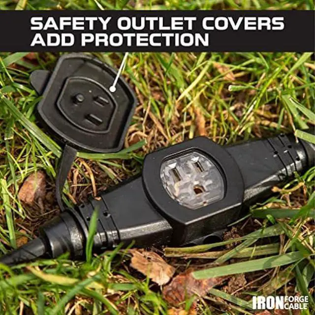 Alt view image 3 of 7 - 50 Ft Outdoor Extension Cord with 7 Evenly Spaced Lighted Power Outlets - 14/3 SJTW Durable Black Cable, 15 AMP