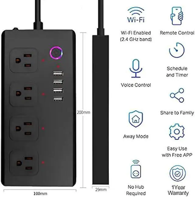 Alt view image 2 of 6 - Jinvoo Smart Power Strip USB WiFi Surge Protector Extension Cord, Voice Control Compatible with Alexa & Google Assistant, IFTTT,Remotely ComtrolTimer Schedule, Family Sharing,Overload Protection