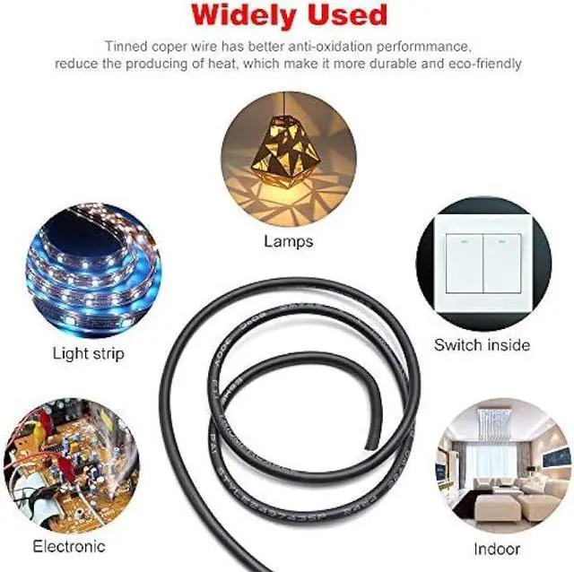 Alt view image 6 of 7 - 20M/65.6ft Low Voltage Wire, Outdoor Landscape Lighting Cable, 18 Gauge Conductor Extension Cable, 18AWG Electrical Cord Red & Black Tinned Copper Hookup Wire Kit, 2 Pin with Black Reel Package